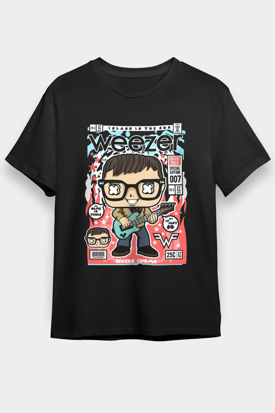 Weezer Baskılı Unisex Siyah Tişört