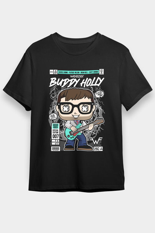 Weezer Baskılı Unisex Siyah Tişört