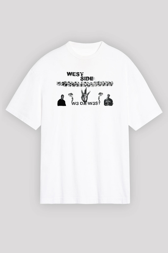 West Side Connection Baskılı Beyaz Unisex Oversize Tişört - Tshirt