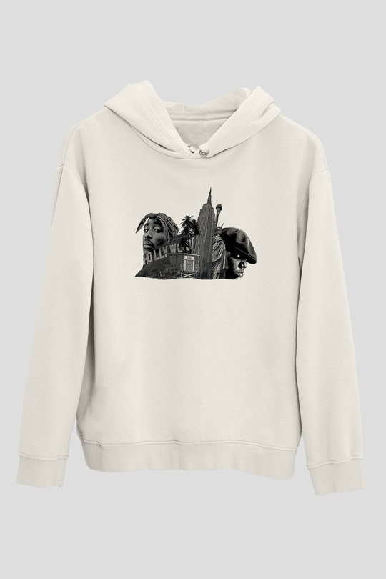 West Side Connection Baskılı Beyaz Unisex Kapüşonlu Sweatshirt