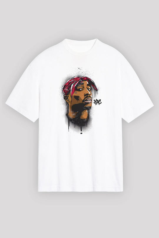 West Side Connection Baskılı Beyaz Unisex Oversize Tişört - Tshirt