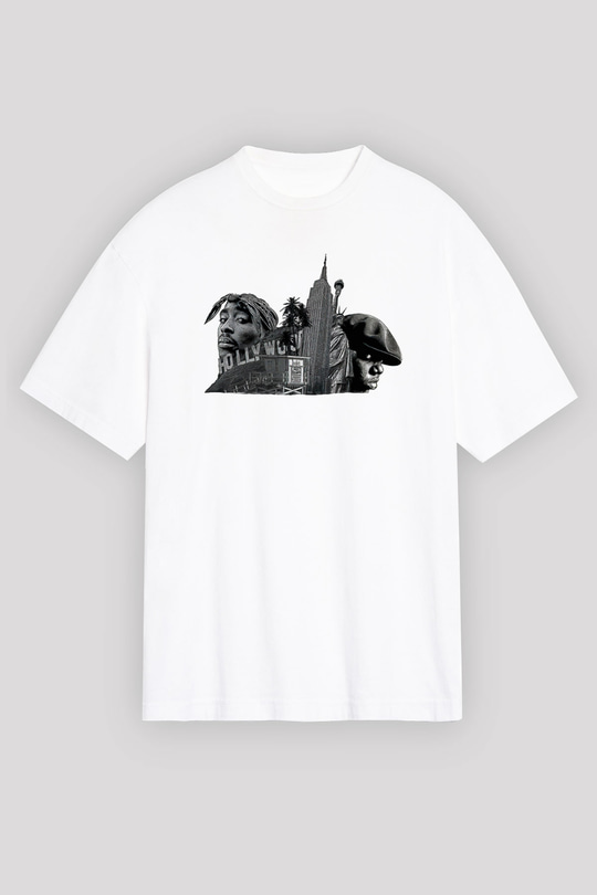 West Side Connection Baskılı Beyaz Unisex Oversize Tişört - Tshirt