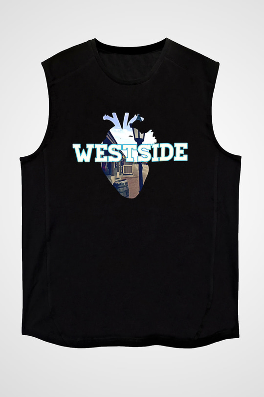 West Side Connection Baskılı Unisex Siyah Kolsuz Tişört - Tshirt