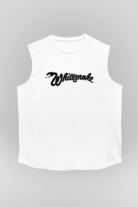 Whitesnake Baskılı Beyaz Unisex Kolsuz Tişört - Tshirt
