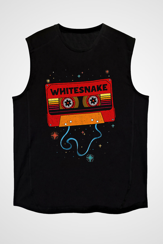 Whitesnake Baskılı Unisex Siyah Kolsuz Tişört - Tshirt