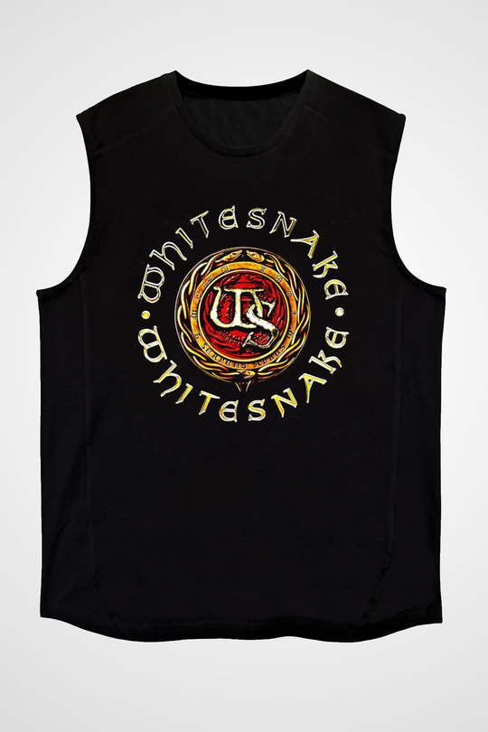 Whitesnake Baskılı Unisex Siyah Kolsuz Tişört - Tshirt