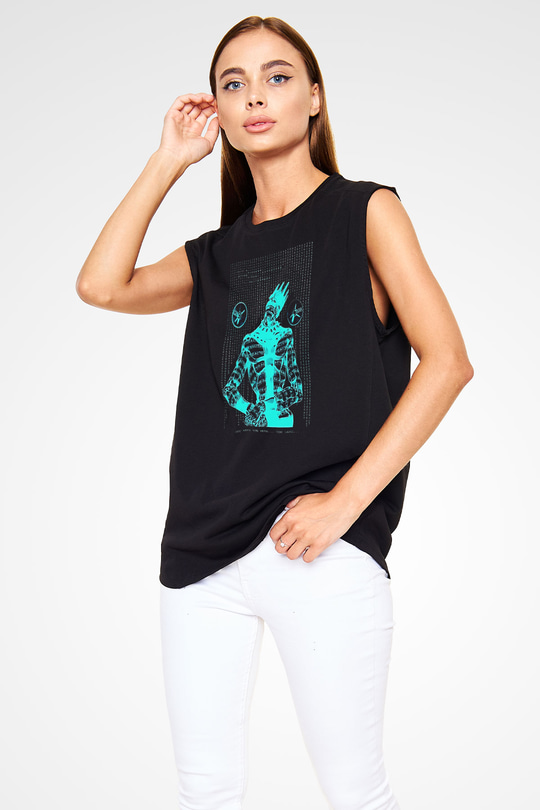 Whitesnake Baskılı Unisex Siyah Kolsuz Tişört - Tshirt