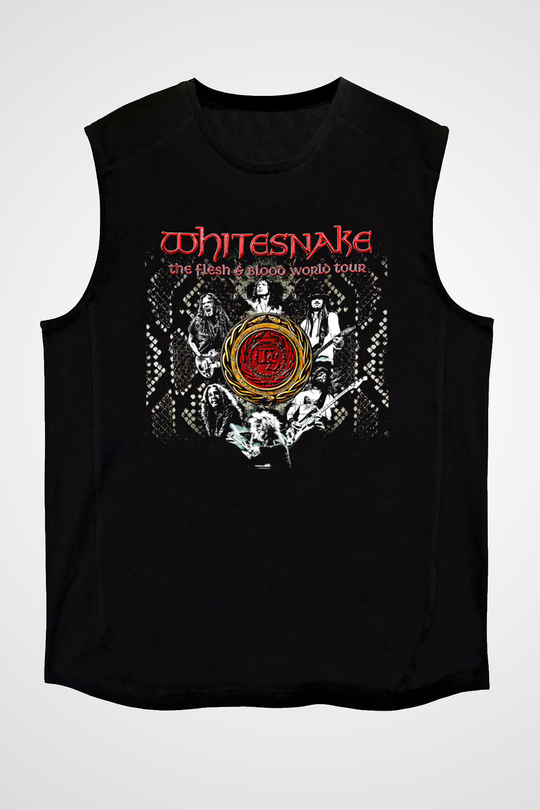 Whitesnake Baskılı Unisex Siyah Kolsuz Tişört - Tshirt