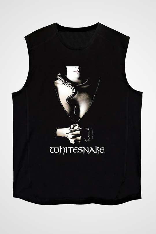 Whitesnake Baskılı Unisex Siyah Kolsuz Tişört - Tshirt