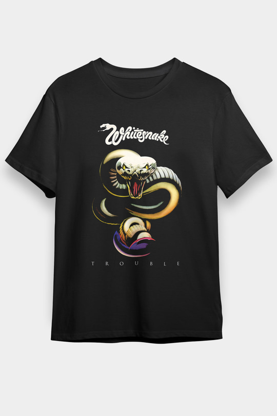 Whitesnake Baskılı Unisex Siyah Tişört - Tshirt