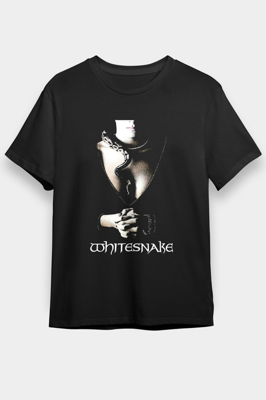 Whitesnake Baskılı Unisex Siyah Tişört - Tshirt