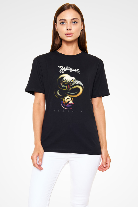 Whitesnake Baskılı Unisex Siyah Tişört - Tshirt