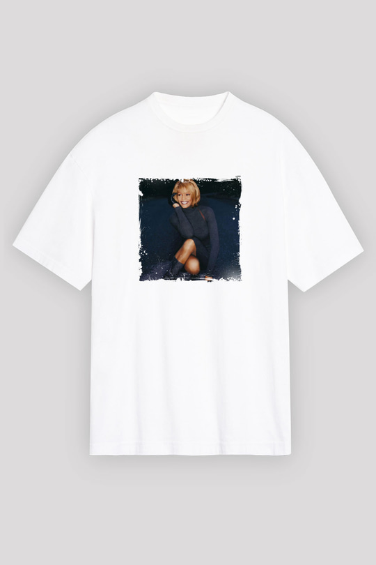 Whitney Houston Baskılı Oversize Beyaz Tişört