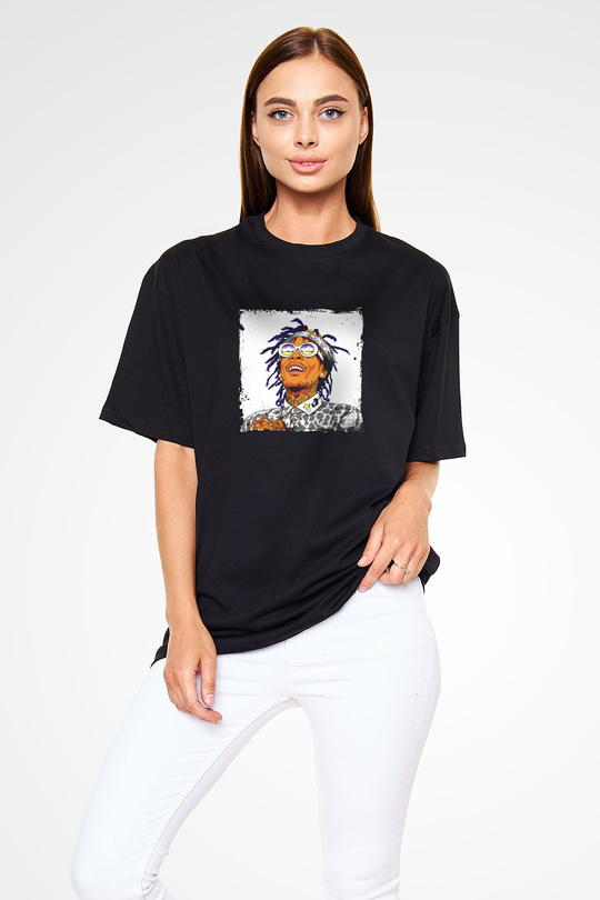 Wiz Khalifa Baskılı Unisex Oversize Siyah Tişört