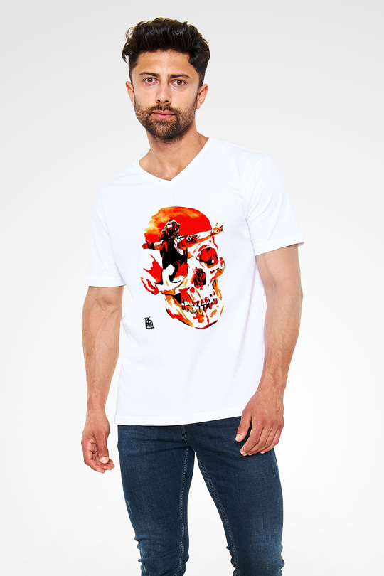 WrestleMania Beyaz Unisex  V Yaka Tişört