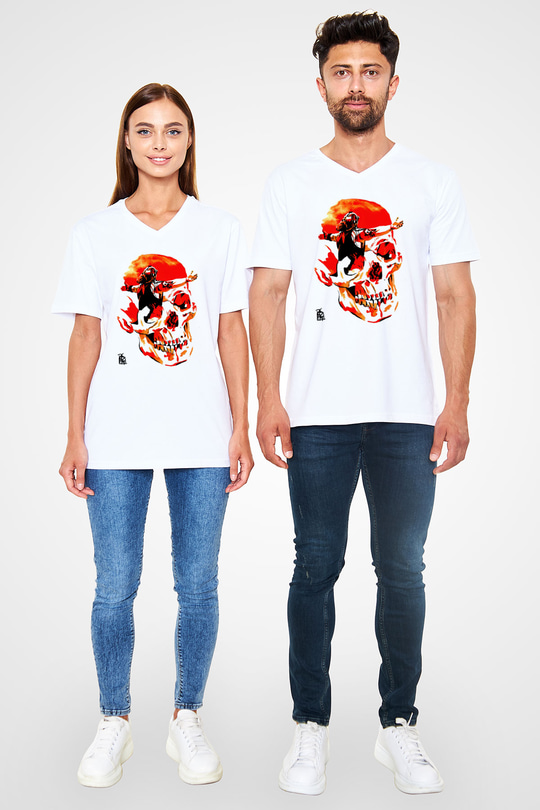 WrestleMania Beyaz Unisex  V Yaka Tişört