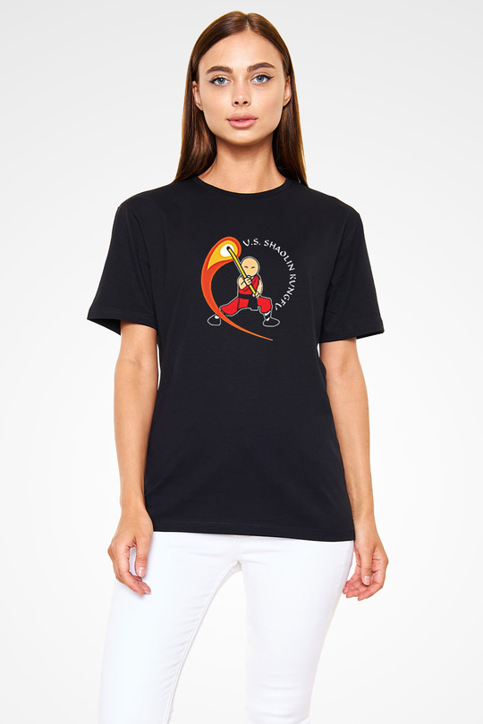 Wushu Baskılı Unisex Siyah Tişört - Tshirt
