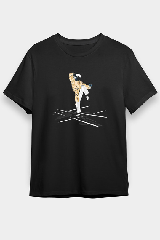 Wushu Baskılı Unisex Siyah Tişört - Tshirt