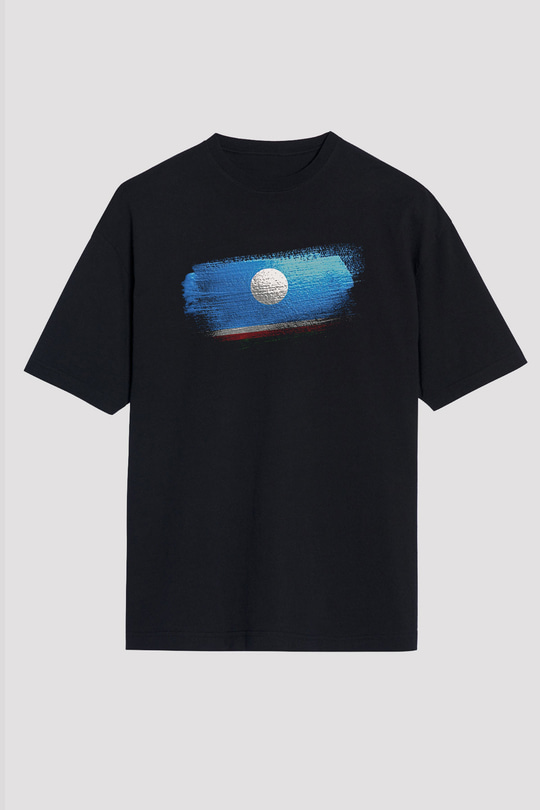 Yakutistan - Sakha Republic Bayrağı Baskılı Unisex Siyah Oversize Tişört