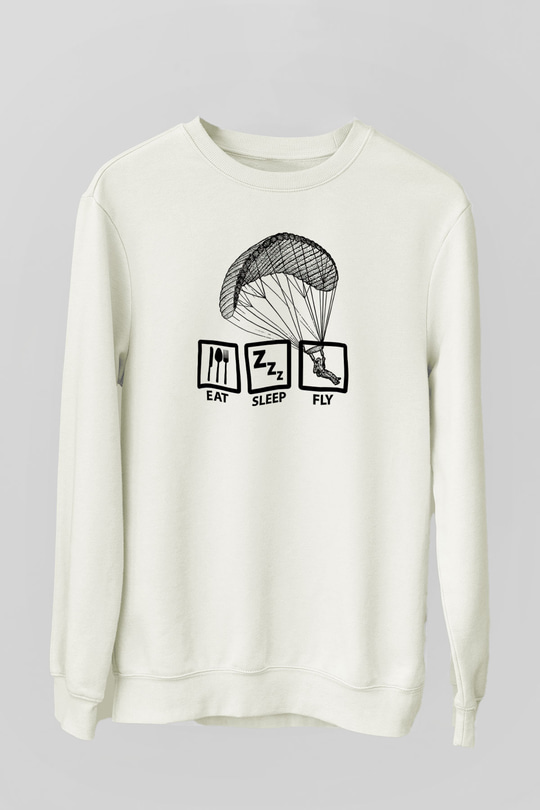 Yamaç Paraşütü Baskılı Unisex Ekru Sweatshirt