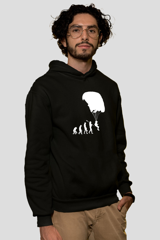 Yamaç Paraşütü - Paragliding Baskılı Unisex Siyah Kapüşonlu Sweatshirt