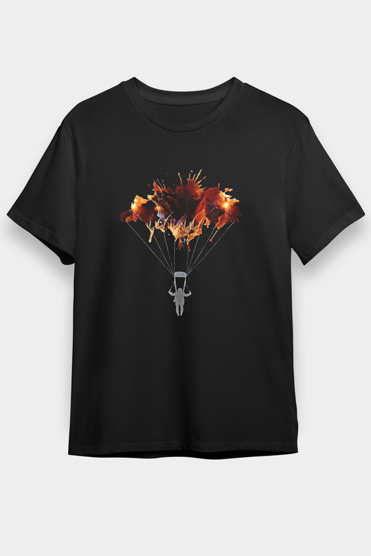 Yamaç Paraşütü - Paragliding Baskılı Unisex Siyah Tişört - Tshirt