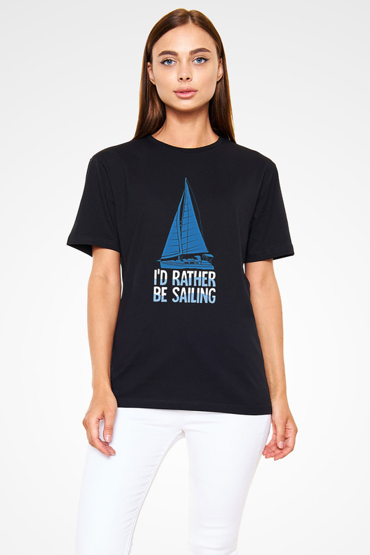 Yelken - Sail Baskılı Unisex Siyah Tişört - Tshirt