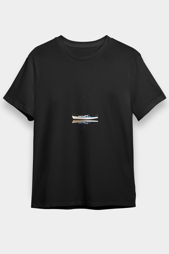 Yelken - Sail Baskılı Unisex Siyah Tişört - Tshirt