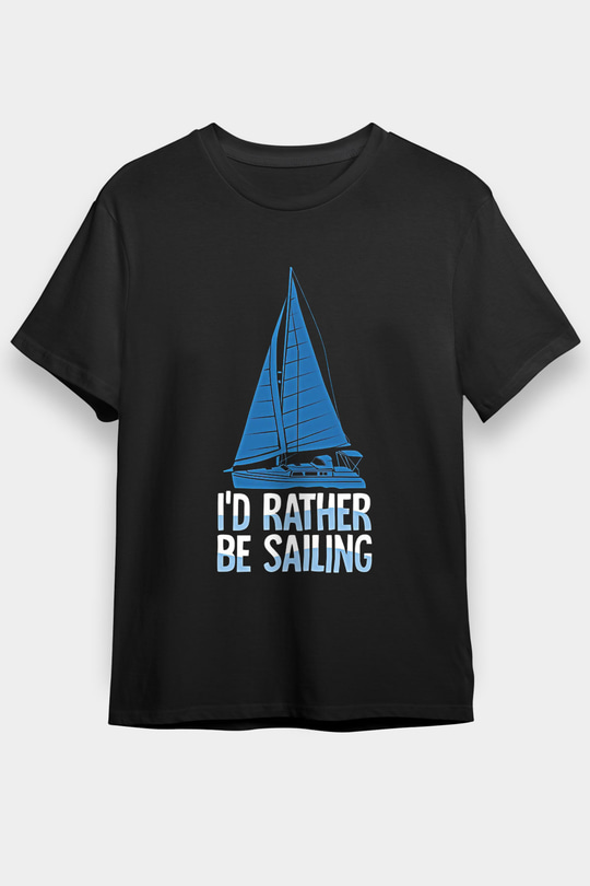 Yelken - Sail Baskılı Unisex Siyah Tişört - Tshirt