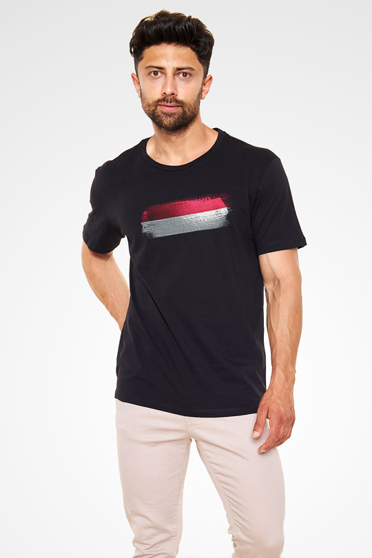 Yemen Bayrağı Baskılı Unisex Siyah Tişört