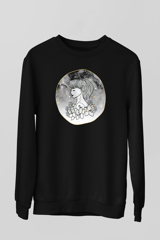 Yengeç Burcu Baskılı Unisex Siyah Sweatshirt