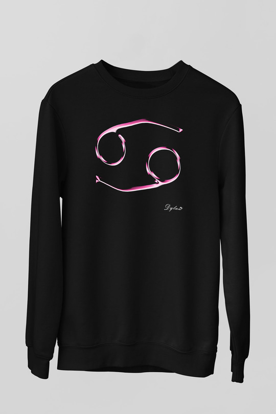 Yengeç Burcu Baskılı Unisex Siyah Sweatshirt