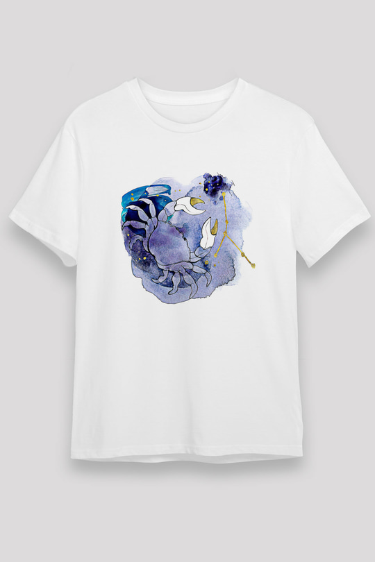 Yengeç Burcu Unisex Baskılı Beyaz Tişört - Tshirt