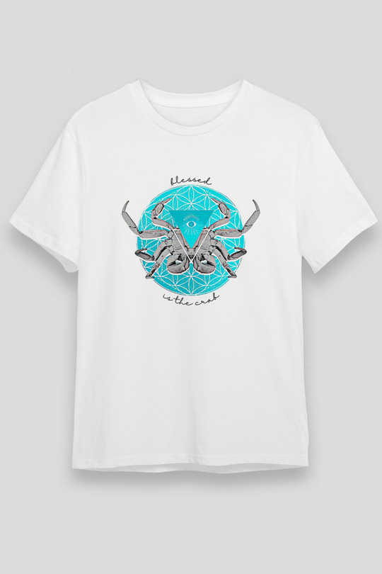 Yengeç Burcu Unisex Baskılı Beyaz Tişört - Tshirt