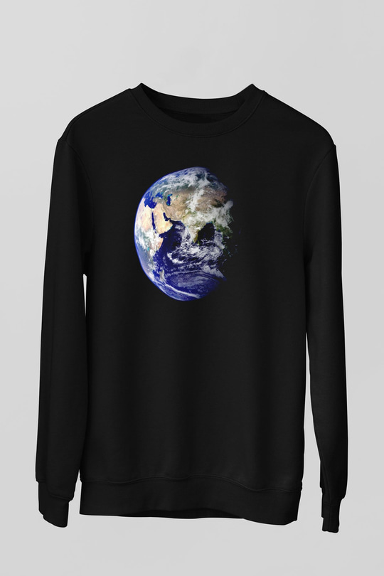 Yer yüzü Siyah Unisex Sweatshirt