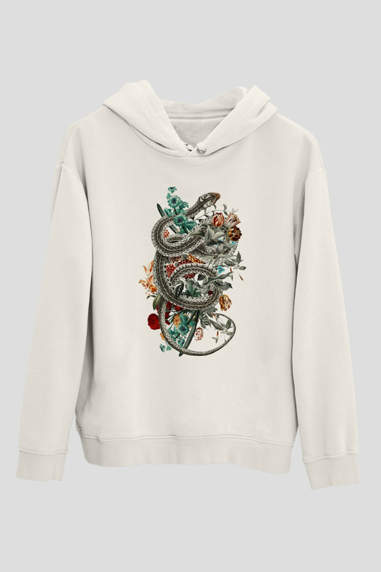 Yılan Beyaz Unisex Hoodie