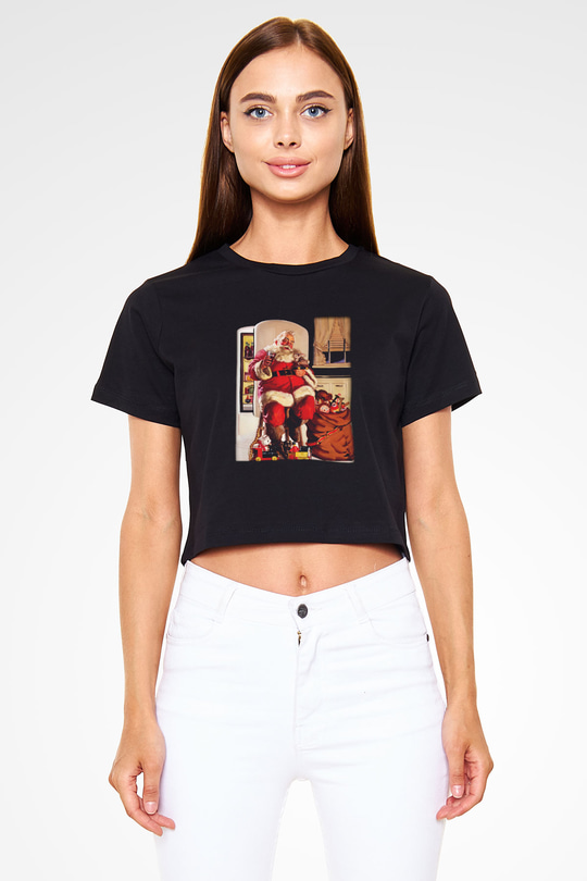 Yılbaşı Siyah Crop Top Tişört