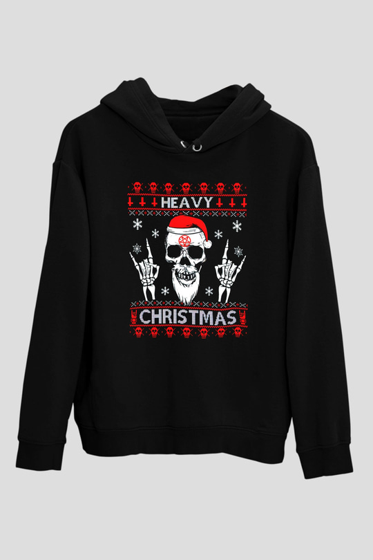 Yılbaşı Siyah Unisex Kapüşonlu Sweatshirt