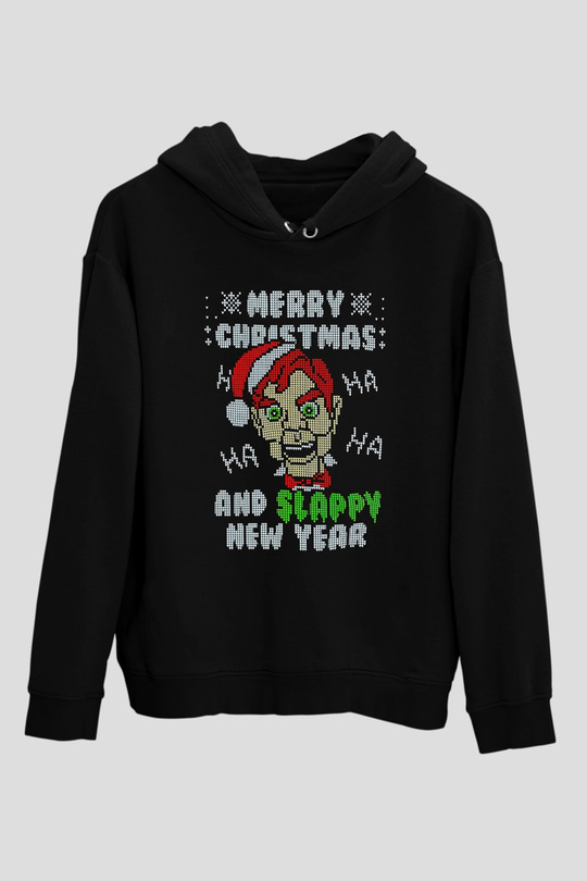 Yılbaşı Siyah Unisex Kapüşonlu Sweatshirt