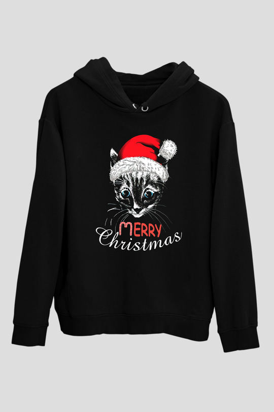 Yılbaşı Siyah Unisex Kapüşonlu Sweatshirt