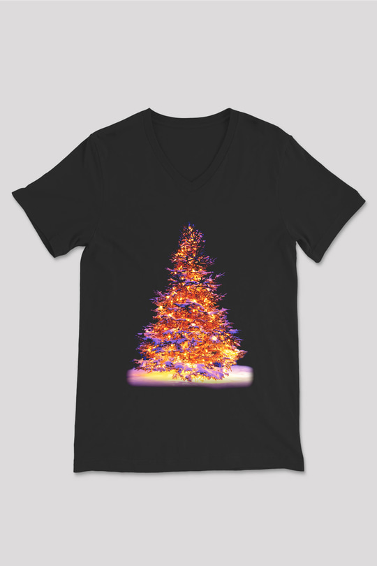 Yılbaşı Siyah Unisex V Yaka Tişört T-Shirt