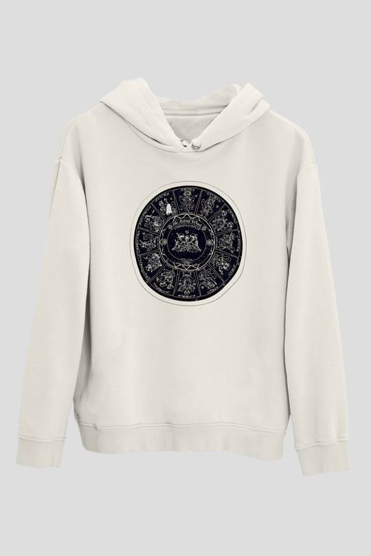 Yıldız Haritaları Baskılı Beyaz Unisex Hoodie