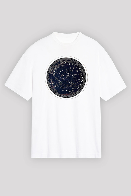 Yıldız Haritaları Baskılı Beyaz Unisex Oversize Tişört - Tshirt
