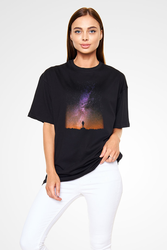 Yıldız Siyah Unisex Oversize Tişört T-Shirt