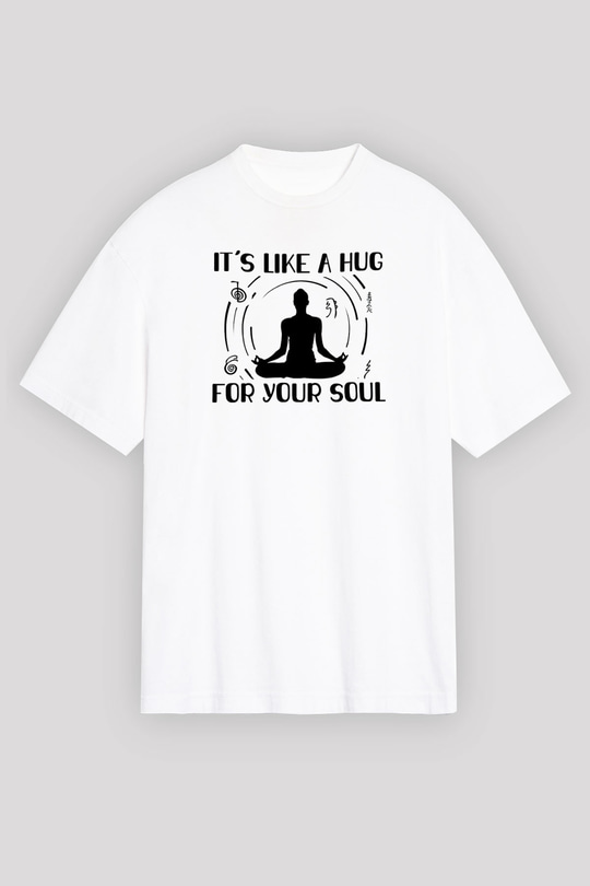 Yoga Baskılı Unisex Beyaz Oversize Tişört - Tshirt
