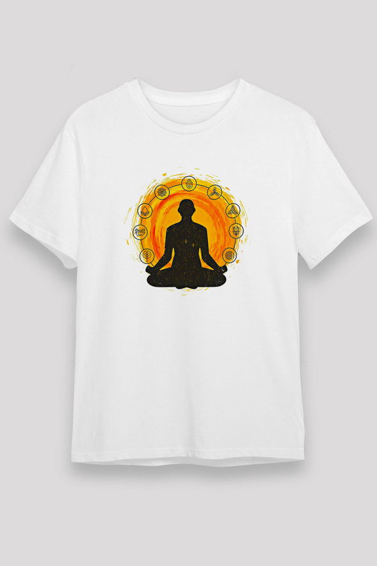 Yoga Baskılı Unisex Beyaz Tişört - Tshirt