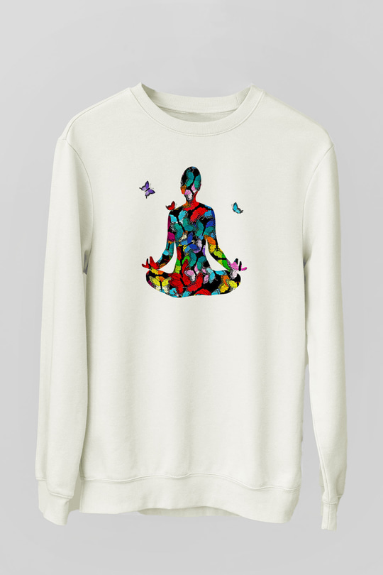 Yoga Baskılı Unisex Ekru Sweatshirt