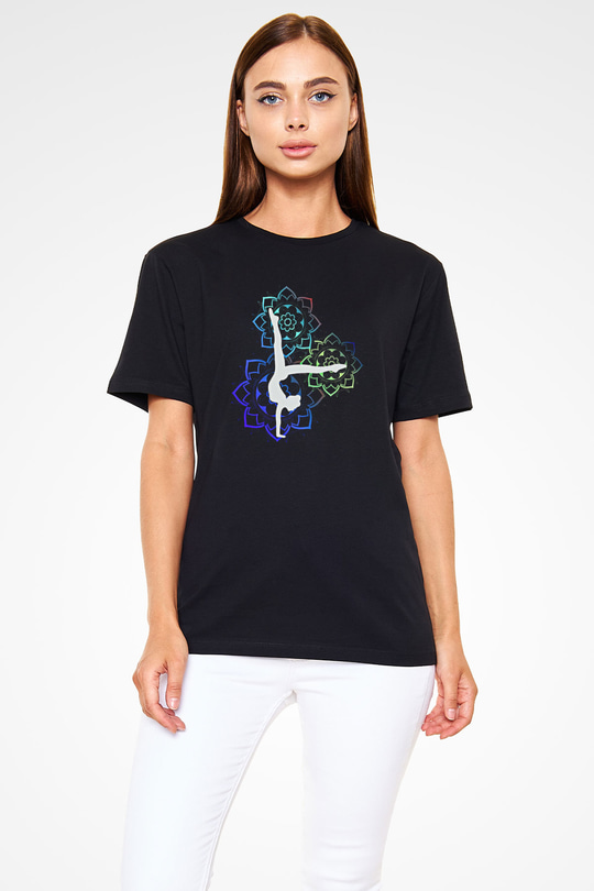 Yoga Baskılı Unisex Siyah Tişört - Tshirt