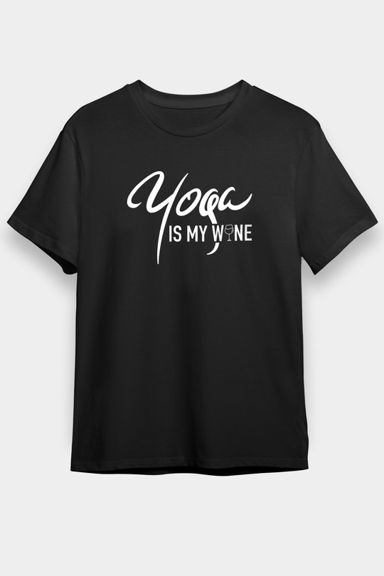 Yoga Baskılı Unisex Siyah Tişört - Tshirt