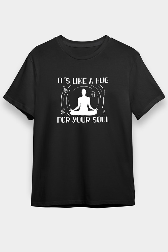 Yoga Baskılı Unisex Siyah Tişört - Tshirt